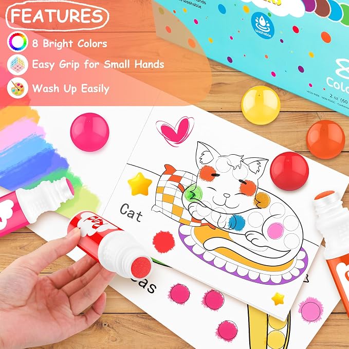 Dot Markers for Toddlers Kids Preschool, Bingo Daubers Washable Art Markers 8 Colors, Toddlers Arts and Crafts Supplies, Kids Painting Drawing Coloring Supplies, Dot Paint Craft Kit Preschool Learning