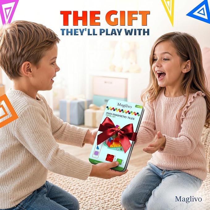 Mini Magnetic Tiles Travel Set 40 Pcs, Our is W/1 Bigger Tile, Mini Magnetic Tiles with Case for Kids- Travel Magnetiles-Magnet Tiles Travel Set
