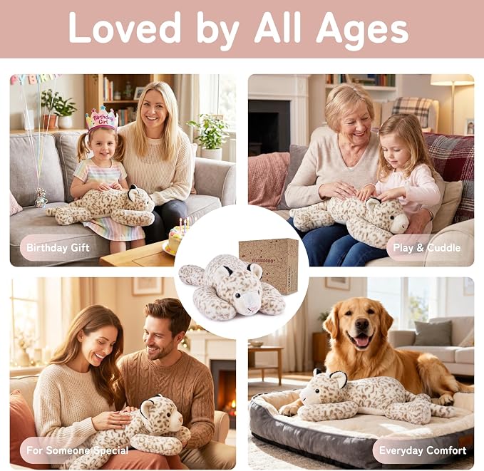 Niuniu Daddy 20" | 3.3 Pound Weighted Snow Leopard Stuffed Animal Plushie for Adults & Kids, Large Weighted Lap Pillow for Comfort, Soft Sensory Stuffy Toy as Gift for Birthday