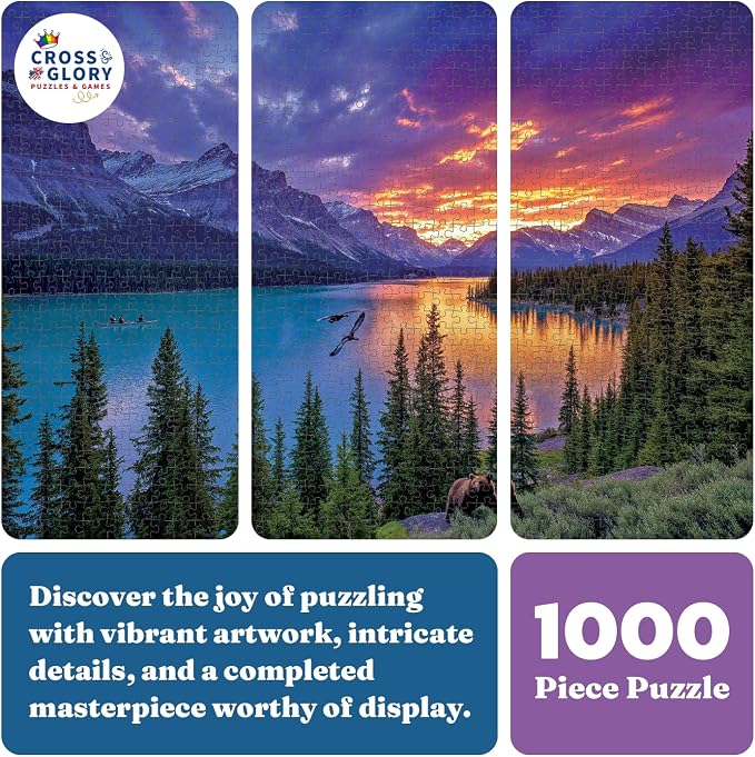 Cross & Glory – The Last Light of the Rockies – 1000 Piece Jigsaw Puzzle for Adults | Canadian Rockies Sunset Landscape with Mountains & Turquoise Lake | Epic Wilderness Puzzle