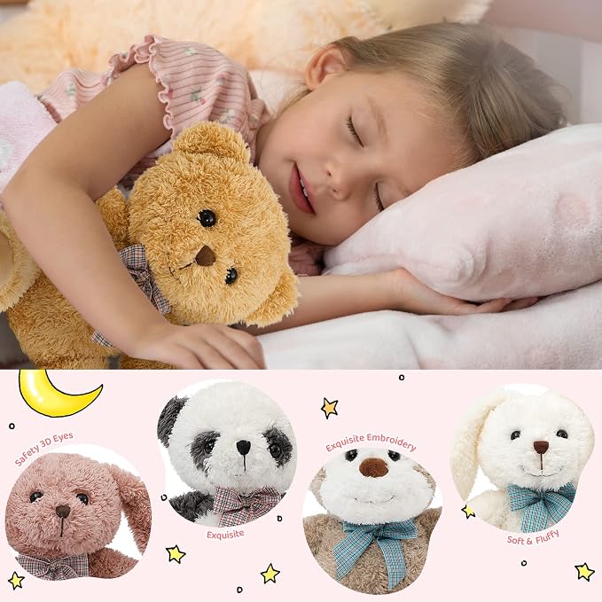 MaoGoLan 13 inch Stuffed Animals Bulk Plush Set Toys Bundle Party Favors for Kids Teens Girls - Soft Teddy Bear, Floppy Bunnies, Monkey, Panda - Baby Shower Decor Gift Mothers Day, 5Pcs