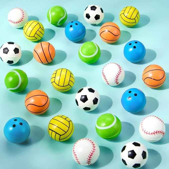 JOYIN 24 Pcs Multi-Sports Bouncy Balls Bulk with Storage Bag, 6 Style 32mm Small Balls for Kids Party Favors for Kids 4-8, Classroom Prizes, Treasure Box Toys & Goodie Bags Stuffers