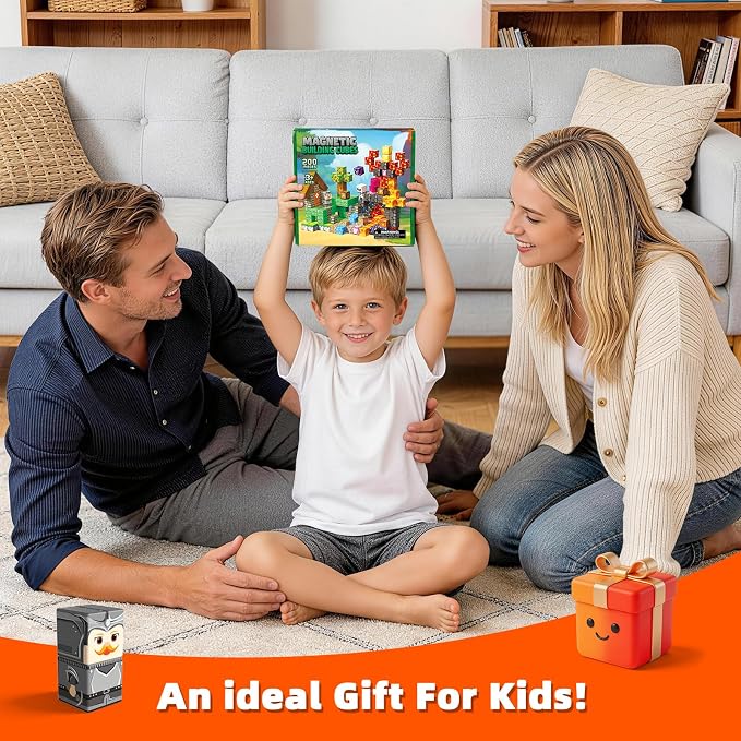 200PCS Magnetic Blocks, Magnetic Building Cube Set for Kids Ages 3+, Constructions STEM Stacking Tiles Toy Building Birthday Gifts for Boys Girls