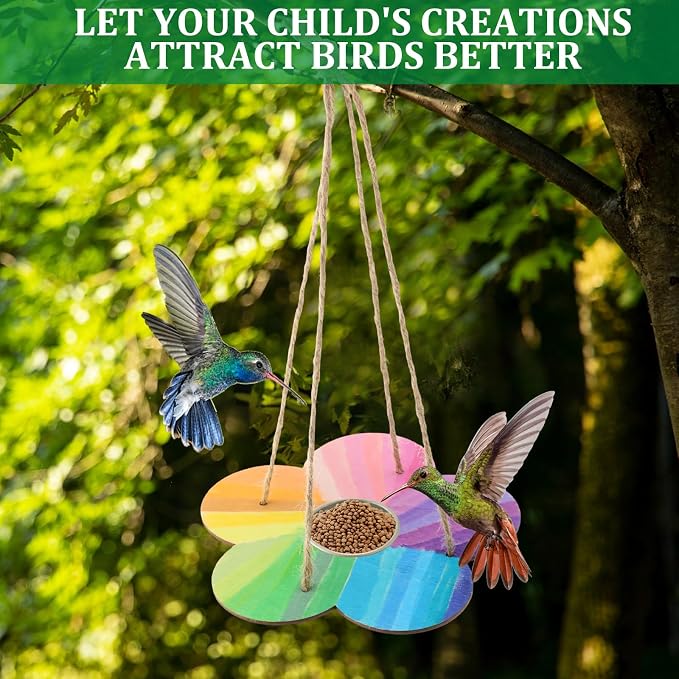 DoubleFill 48 Pack Bird Feeder Craft Kits for Kids Ages 3-8 Bird Feeder Craft Kits with Stainless Steel Bowls DIY Kids Crafts Wooden Art Painting Outdoor Bulk Toys for Children VBS Crafts