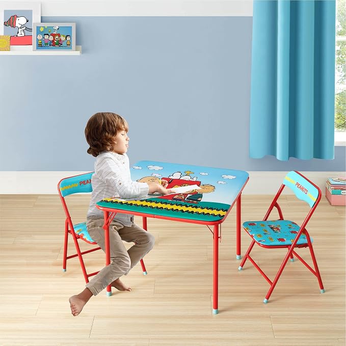 Idea Nuova 3-Piece Furniture Set with 1 Square Table & 2 Folding Chairs for Kids, Peanuts