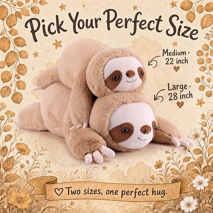 gnomantic Sloth Weighted Stuffed Animals - 22 Inch 4.5 Pounds Weighted Plushies Sloth Stuffed Animals - Big Plush Pillow - Cute Plush Toys Gifts for Kids & Adults (22" 4.5 lbs)