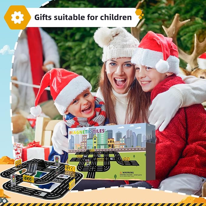 Aukit Magnetic Tiles Road Expansion Pack, Magnetic Building Blocks Construction Toys for 3+Year Old Boys Girls, Kids Toy Montessori Toys for Toddler.