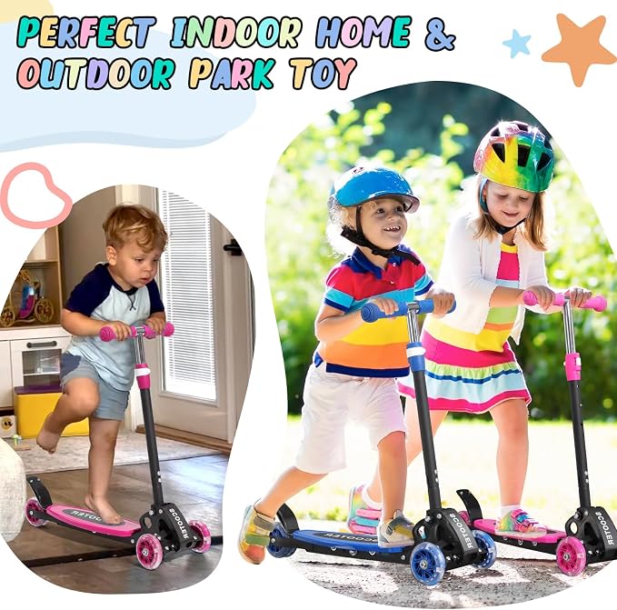 3 Wheel Kids Kick Scooter for Ages 3-12, Lean-to-Steer, Light-Up Wheels, 3-Level Adjustable Handlebar 27.5”-33”, Wide Non-Slip Deck, Dual Rear Brake,Travel Foldable, for Boys & Girls Toy Gifts