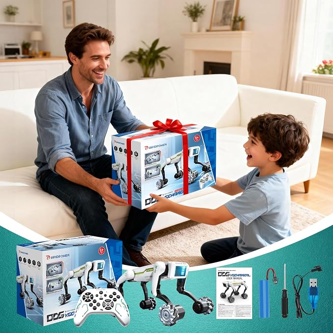 Smart Robot Dog for Kids Ages 6-12, Voice and Remote Control Robotic Pet, 30+ Bionic Actions, All-Terrain Stunt Moves, 25m Range, STEM Toy for Kids