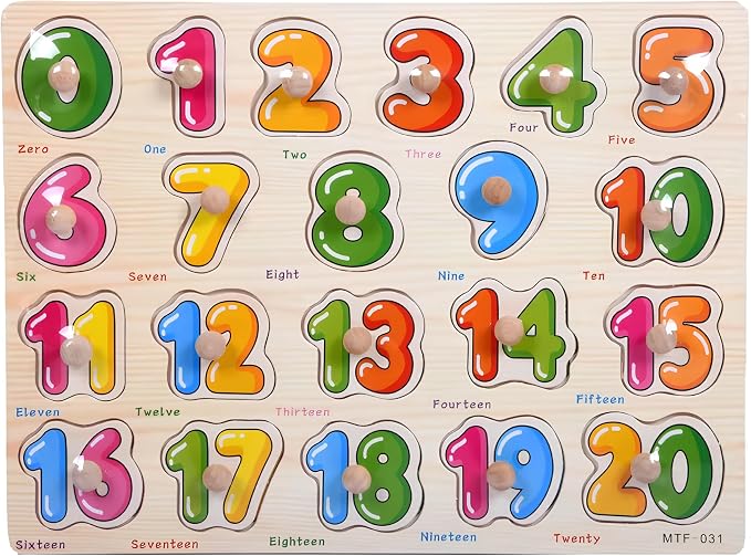 Numbers Puzzle Wooden for Toddlers 3+ Years Old - 123 Figure Learning Toys with Board & Number Blocks, Preschool Education for Girls and Boys, Large Montessori Style, 0-20 Numbers, Educational Toy