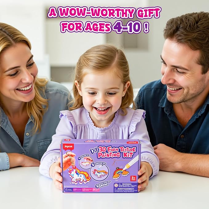 JoyCat 3D Art Kit - Magic Foam Texture Painting Kit, Princesses & Unicorn, Mess-Free Paint Crafts for Kids, DIY Color Activity, Travel Toy Creative Gift for Girls & Boys Ages 4-10