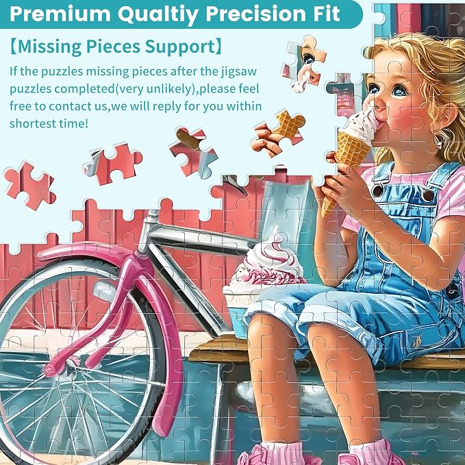 300 Pieces Ice Cream Puzzles for Adults - Puzzles for Kids Ages 6-8 8-10 10-12 - Large Piece Dog Jigsaw Puzzle - Dessert Shop Puzzle for Friends Family Activity Game Nights Gifts
