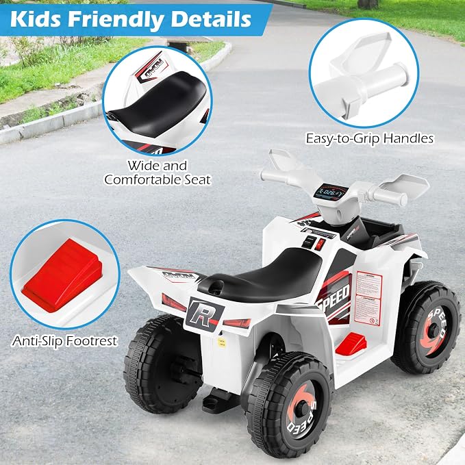 OLAKIDS 6V Kids ATV with Removable Trailer, Forward Backward Function, Widened & Wear-Resistant Wheels, Ride On Toy for Toddlers (White)