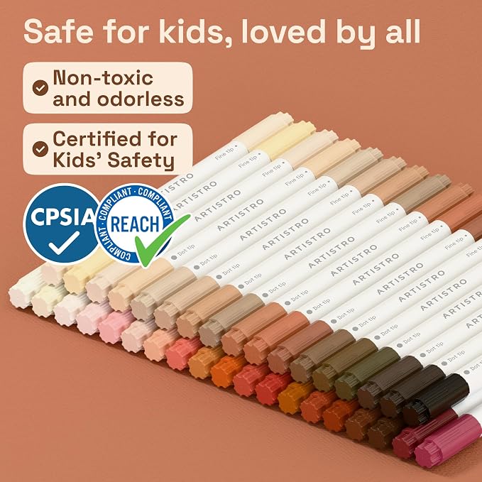ARTISTRO 36 Skin Tones Acrylic Paint Markers - Paint Pens for Drawing - For Fabric, Rock, Glass, Wood, Molds - Arts & Crafts Gift for Adults, Teens, Kids, Classroom Must Haves & School Supplies