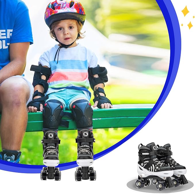 SULIFEEL Rainbow Unicorn 4 Size Adjustable Roller Skates for Girls Boys for Kids Ages 3-5 5-8 6-12 Children Skates Indoor Outdoor