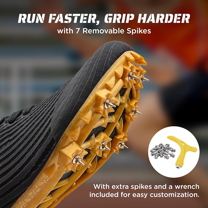 RUNIC Track & Field Shoes for Men, Women & Kids – Pro Running Spikes for Sprint, Race & Training – 7 Spikes + Extra Spikes & Wrench (US Men Size)