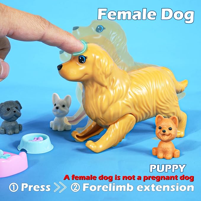 Family Dollhouse Dolls Playset - 6 People with Dollhouse Pets Included Pregnant Mom Dad 3 Kids and Accessories for 3-12 Years Old Toddlers Gift