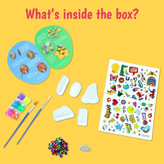 Butterfly EduFields Rock Painting Kit | DIY Art Craft Supplies for Girls & Boys Ages 4-12| Arts & Crafts Gift for Kids Ages 5 6 7 8 9 10 Years | 5 Rocks, Paints, Brushes, Stickers, Googly Eyes & Gems