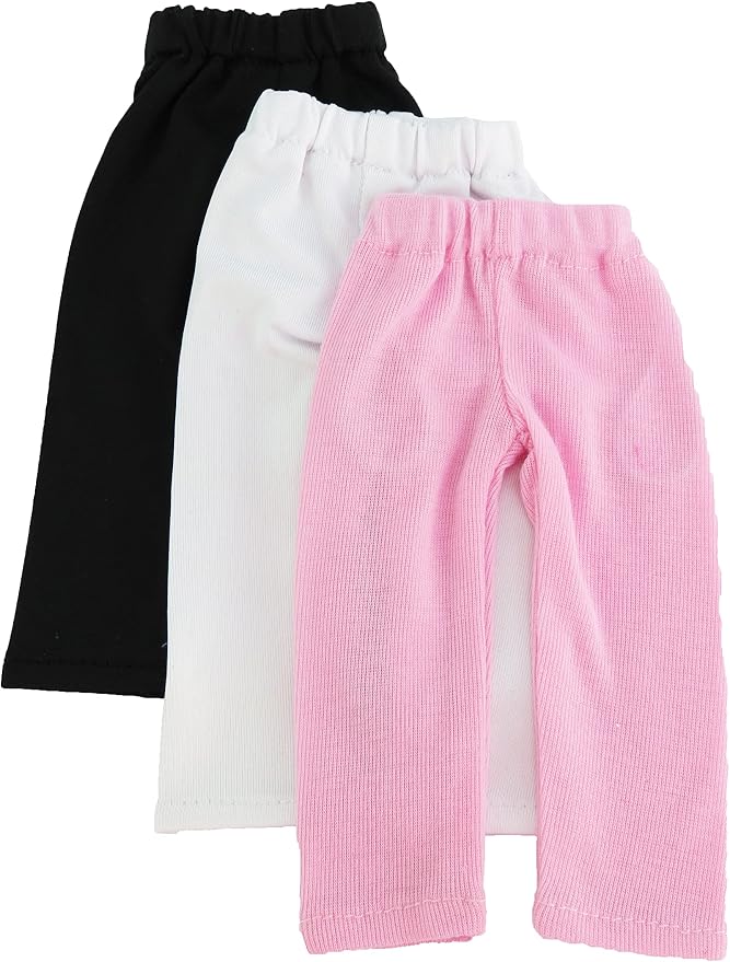 American Fashion World Pink, Black, and White Leggings for 14-Inch Dolls | 3 Pack | Premium Quality & Trendy Design | Dolls Clothes | Outfit Fashions for Dolls for Popular Brands