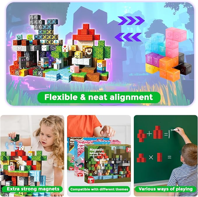 Magneverse 300 PCS 0.8in Magnetic Blocks - Magnet Toys for Kids, Magnetic Building Blocks Cubes, Stacking Magnets, School STEM Toys Birthday Gifts for Boys and Girls Age 3+ Years Old (Theme: Portal)