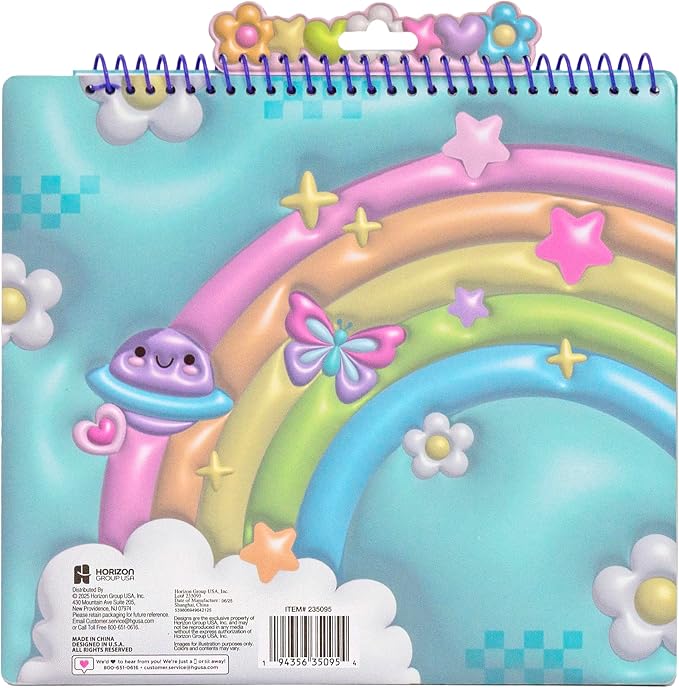 Just My Style 3D-Style Activity Book, 30 Pages of Coloring Activities, Includes Sticker, Glitter-Filled Pen, & Bonus Flower Keychain, Squishy 3D Cover, Drawing Pad for Kids, Sketchbook for Drawing
