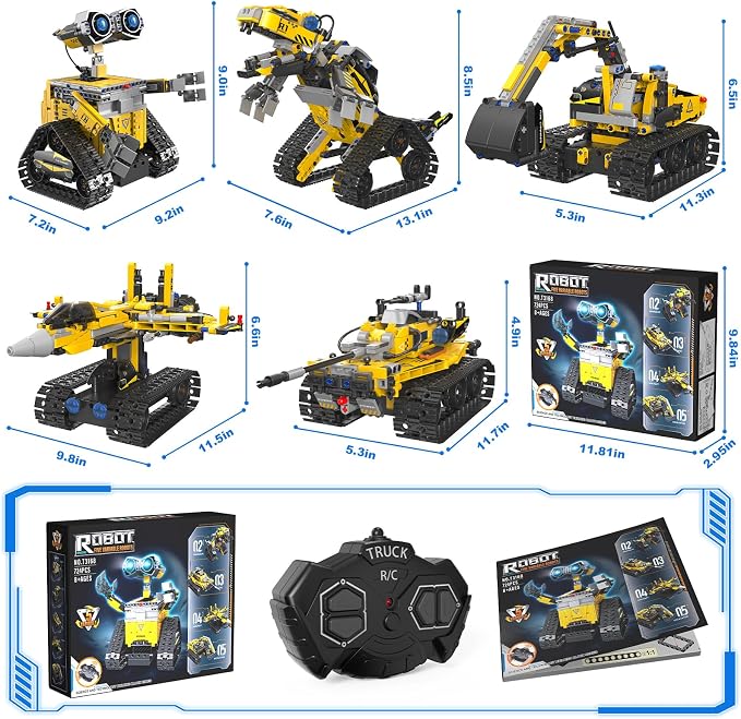 5-in-1 Remote Control Robot Building Kit, 724 Pcs Buildable Model Engineering Toys, No Coding Needed, Creative Ideal Gift for Boys Girls Kids Ages 8 9 10 11 12 13 Year Old