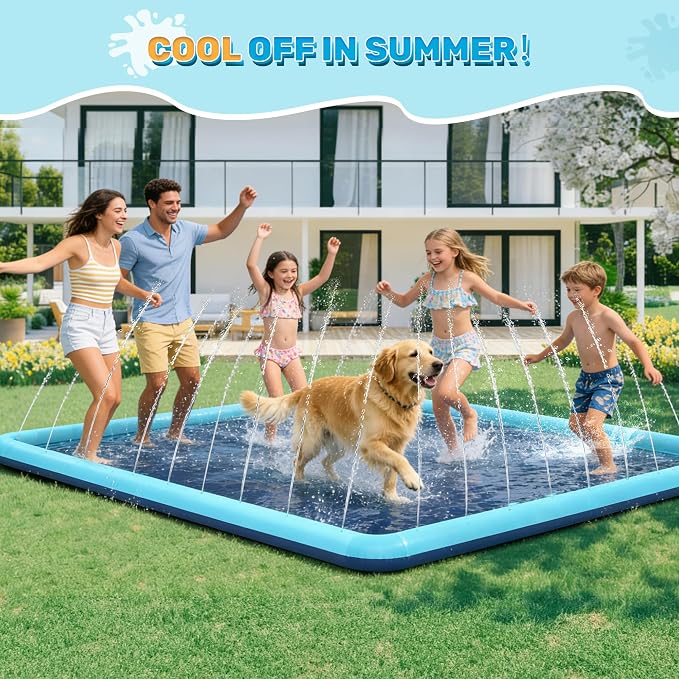 180" Jumbo Splash Pad for Dogs, Non-Slip, Rantangle Splash Pad for Kids Ages 4-8,Giant Splash Pads for Toddlers 1-3, Dog Sprinkler Shallow Pool, Outdoor Water Toys for Backyard, Teal