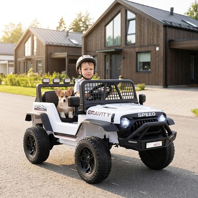 Costzon Ride on Truck, 24V Ride on Toys for Kids, Electric Vehicle with Parent Remote Control, Music, Horn, LED Headlights & Spring Suspension, Kids Car for Boys & Girls Aged 3+ (24V,White)
