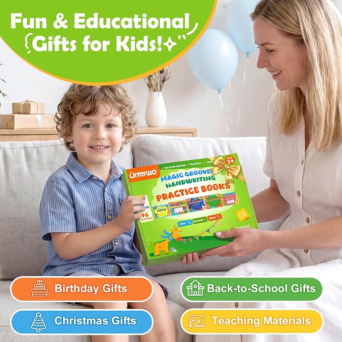 Magic Grooved Writing Practice for Kids Age 3-5, Reusable Grooved Handwriting Practice Kindergarten Workbooks for Kids Ages 3-8, Preschool Learning Activities, Tracing Books Gifts for Boys Girls