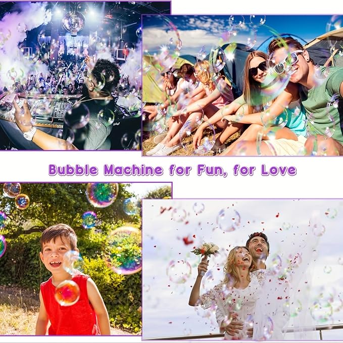Fansteck Bubble Machine - Automatic Bubble Blower for Kids, Portable Metal Bubble Makers Big Bubbles, Plug-in Bubble Toys for Parties, Weddings, Indoor Outdoor (Black)