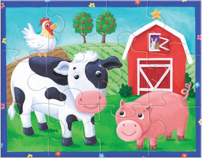 Mudpuppy On the Farm β 12 Piece Puzzle with Reusable Zipper Pouch Featuring Colorful and Fun Illustrations of Farmyard Animals Perfect for Easy Storage and Travel