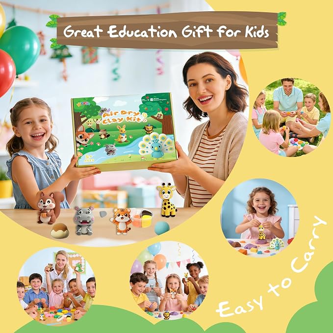 Nicella Air Dry Clay Kit, 12 Animals Modeling Clay for Kids, Model Magic Clay with Sculpting Tools and Tutorials, Safe & Non-Toxic, DIY Arts & Crafts School Projects, Home Party Favors for Boys Girls