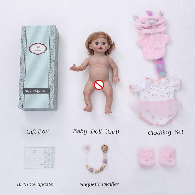 Reborn Baby Dolls, 18 Inch Large Realistic Hand-Rooted Hair Lifelike Baby Dolls with Accessories for 3+ Year Old Girls Gifts, Pretend Play, Collection