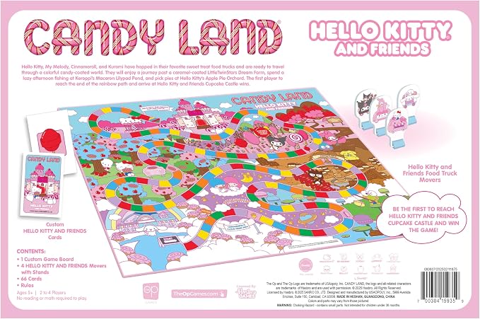 Candy Land: Hello Kitty & Friends Board Game, Play as Hello Kitty, My Melody, Cinnamoroll & Kuromi, Preschool & Family Board Game for Ages 5 +, 2-4 Players, Officially Licensed Sanrio Merchandise