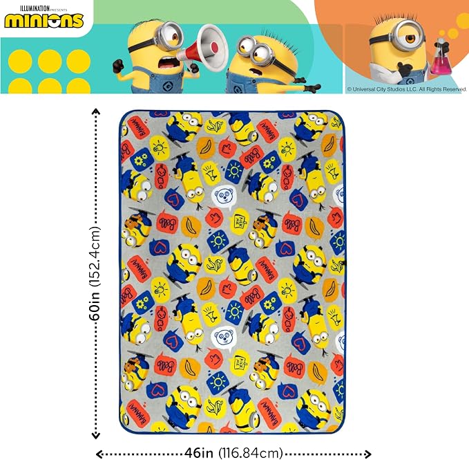 Franco Kids Bedding Super Soft Plush Throw Blanket, 46 in x 60 in, Minions The Rise Of Gru