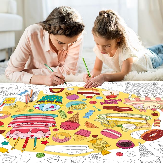 ZOIIWA Ice Cream Coloring Poster Giant Coloring Poster Large Sweet Treats Coloring Tablecloth Jumbo Coloring Books Classroom Home Birthday Party Supplies Favor 31.4 x 43.3 Inch