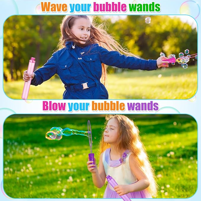 Bubble Wand, 12 Pcs Bubble Wands Bulk in 6 Colors, Bubble Party Favors for Kids, Summer Toys, Indoor Outdoor Activity, Themed Birthday, Wedding, for Girls & Boys