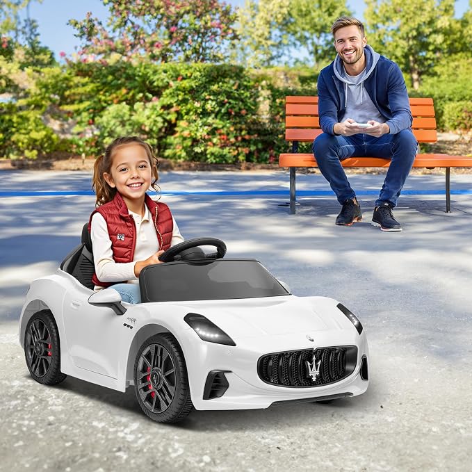 Winado 12V Ride on Car, Licensed Maserati Electric Car for Toddlers W/Remote Control, Battery Car for Kids with Bluetooth, 3 Speeds, LED & Rear Lights, Music & Horn (White)