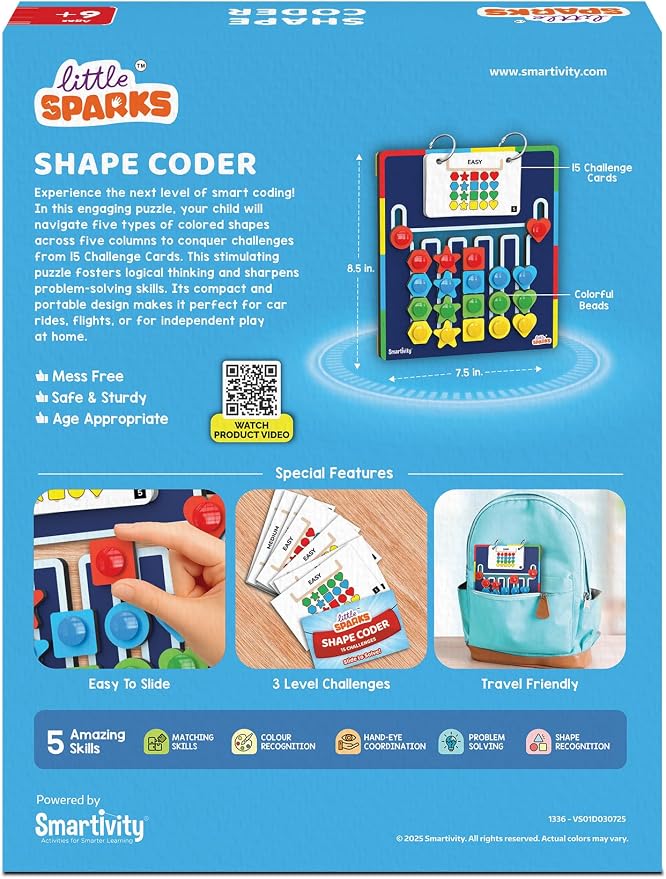 Smartivity Shape Coder Puzzle for Kids 6–12 Years | Logic & Color Sequencing Brain Game | 15 Challenge Cards, 5 Columns | Critical Thinking STEM Toy | Travel-Friendly Birthday Gift Boys & Girls