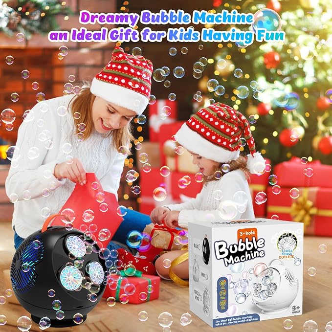 IFLOVE Bubble Machine for Kids 3+-45°/360° Rotating Bubble Blower with RGB LED Light,30000+ Bubbles Per Minute,Automatic Portable Bubble Maker for Boys Girls,Outdoor Party Easter Birthday Gift (Black)