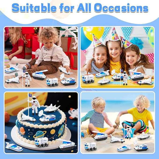 7PCS Diecast Space Toys with Astronaut Figure, 1:64 Scale Rocket Ship, Explore, Space Shuttle Toys for Kids 3-5 6 7 8 Spaceship Rocket Toy Playset for Boys Birthday Easter Gifts