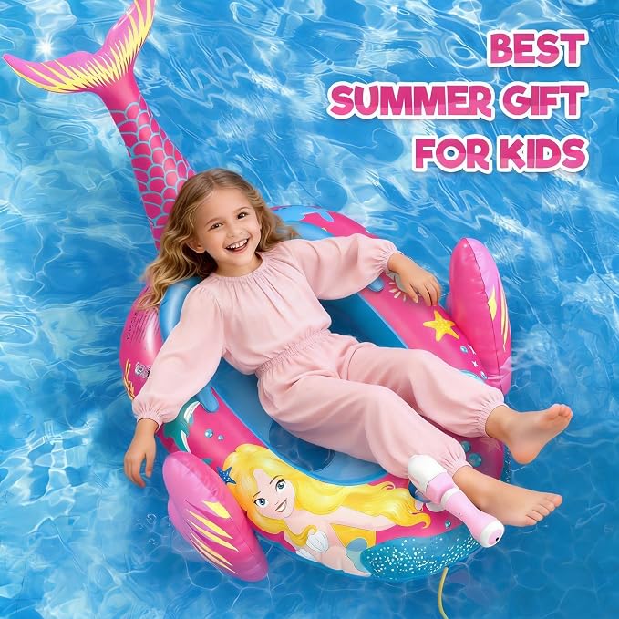 Kids Pool Floats with Water Gun, Toddler Inflatable Pool Toys for Kids Age 3-8 Years Old, Summer Outdoor Water, Beach, Swimming Pool Toys Gift for Girls