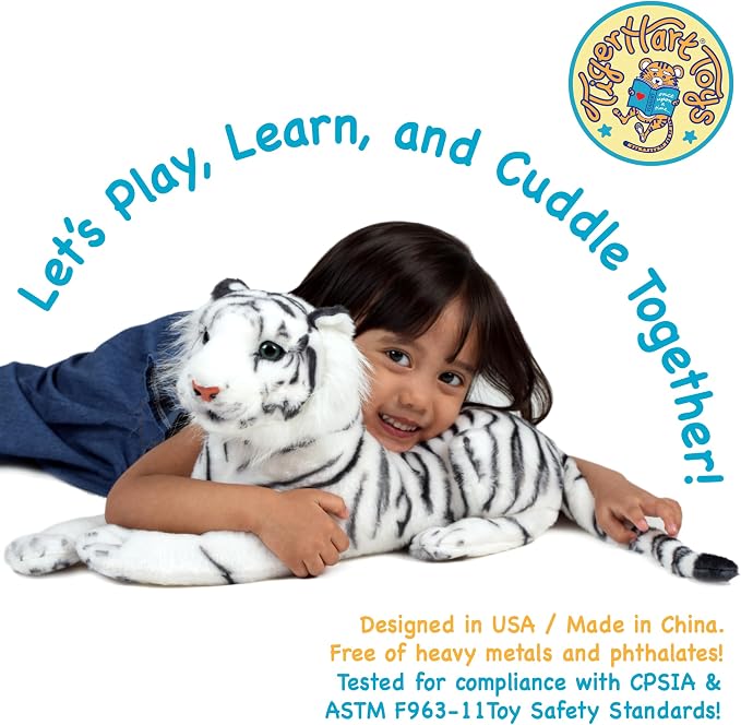 TigerHart Saphed The White Tiger - Squeeze Me! - 17 Inch Stuffed Animal Plush