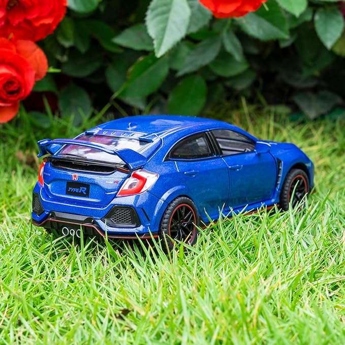 1:32 Scale Civic Type R Model Car,Toy Vehicle with Sound & Light, Pull Back Function & Openable Doors - Premium Diecast Collectible with Realistic Details Blue