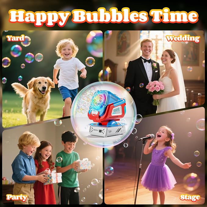 Belemar Upgraded Bubble Machine with Remote Control, Automatic Rotation & RGB Lights, 1800mAh Rechargeable Battery, Type-C Charge, Bubble Maker for Kids, Weddings, Birthday Parties, Outdoor Activities