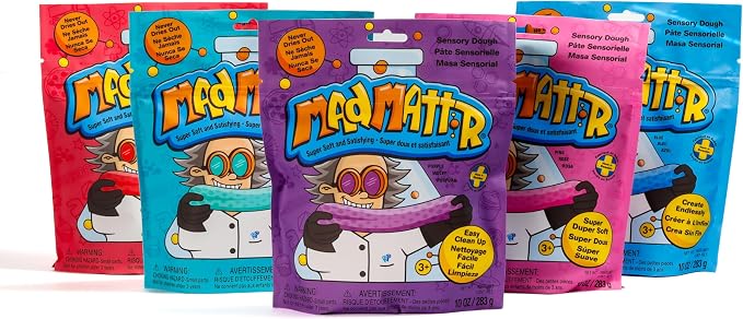 Mad Mattr 10 oz Sensory Dough Pouch, Soft Stretchy Play Dough for Kids, Never Dries Out, Mess-Free Modeling Clay for Creative Sensory Play, Ages 3 and Up, Purple