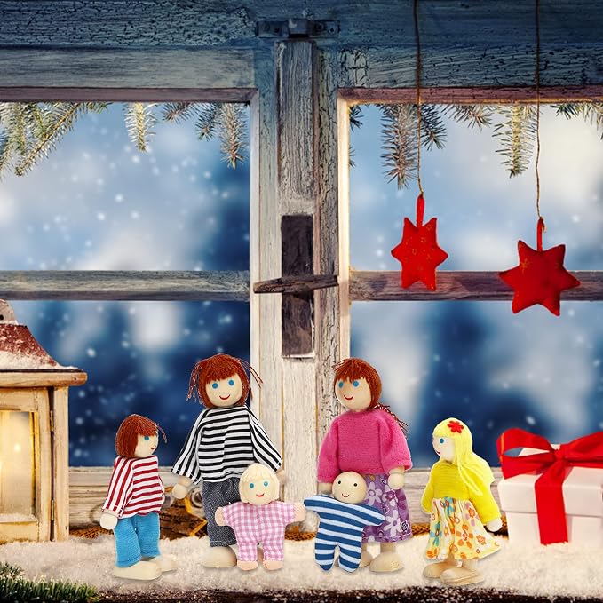 ONEST 15 Pieces Wooden Dollhouse Family Set Mini People Figures Sets Dollhouse Dolls Wooden Doll Family Pretend Play Figures Accessories for Pretend Doll House Toy