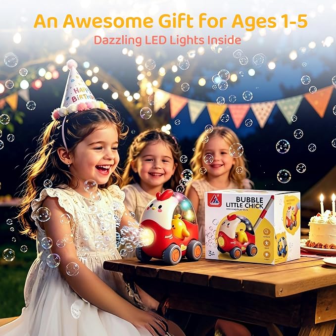 Bubble Machine for kids, USB Rechargeable Bubble Blower with Adjustable Handle, Leak-Proof Outdoor Push Bubble Machine for Toddlers 1-3, Bubble Toys for 1-5 Year Old Boy&Girl Parties Birthday