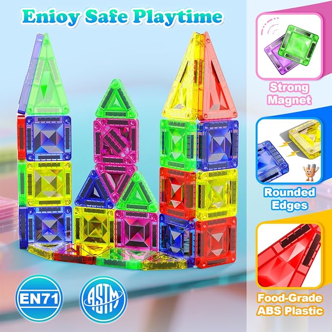 Mini Magnetic Tiles, 40 PCS Diamond Pattern Magnetic Tiles with Tin,Micro Magnet Travel Toy Portable for Kids Age 3+,STEM Educational Building Set Construction Toys,Boys Girls Toddlers Birthday Gifts