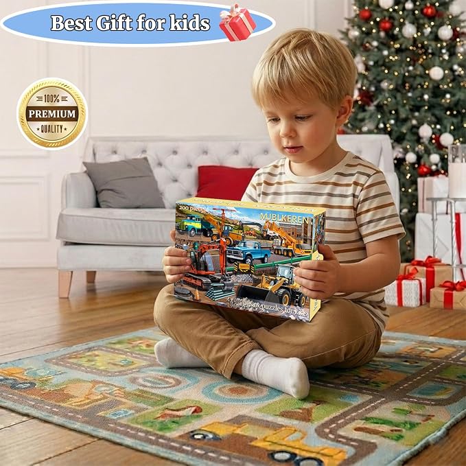 Puzzles for Kids Ages 6-8-10, Construction Site 200 Piece Puzzles for Kids,Fun Bulldozer & Truck Puzzle toyToys for Boys and Girls